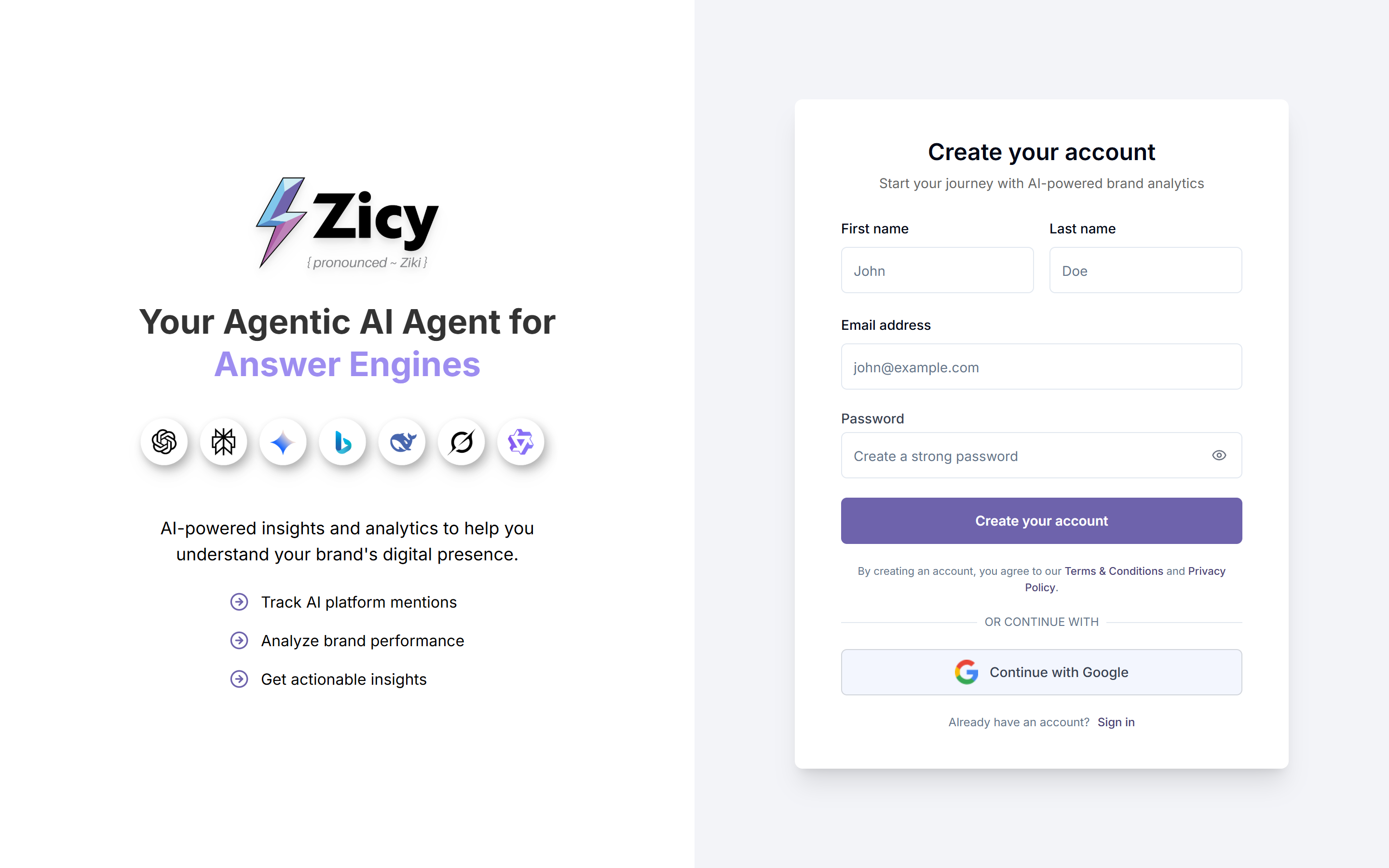 the sign-up page