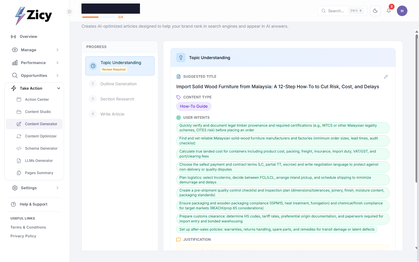 Topic Understanding stage listing export-specific buyer questions the article should answer